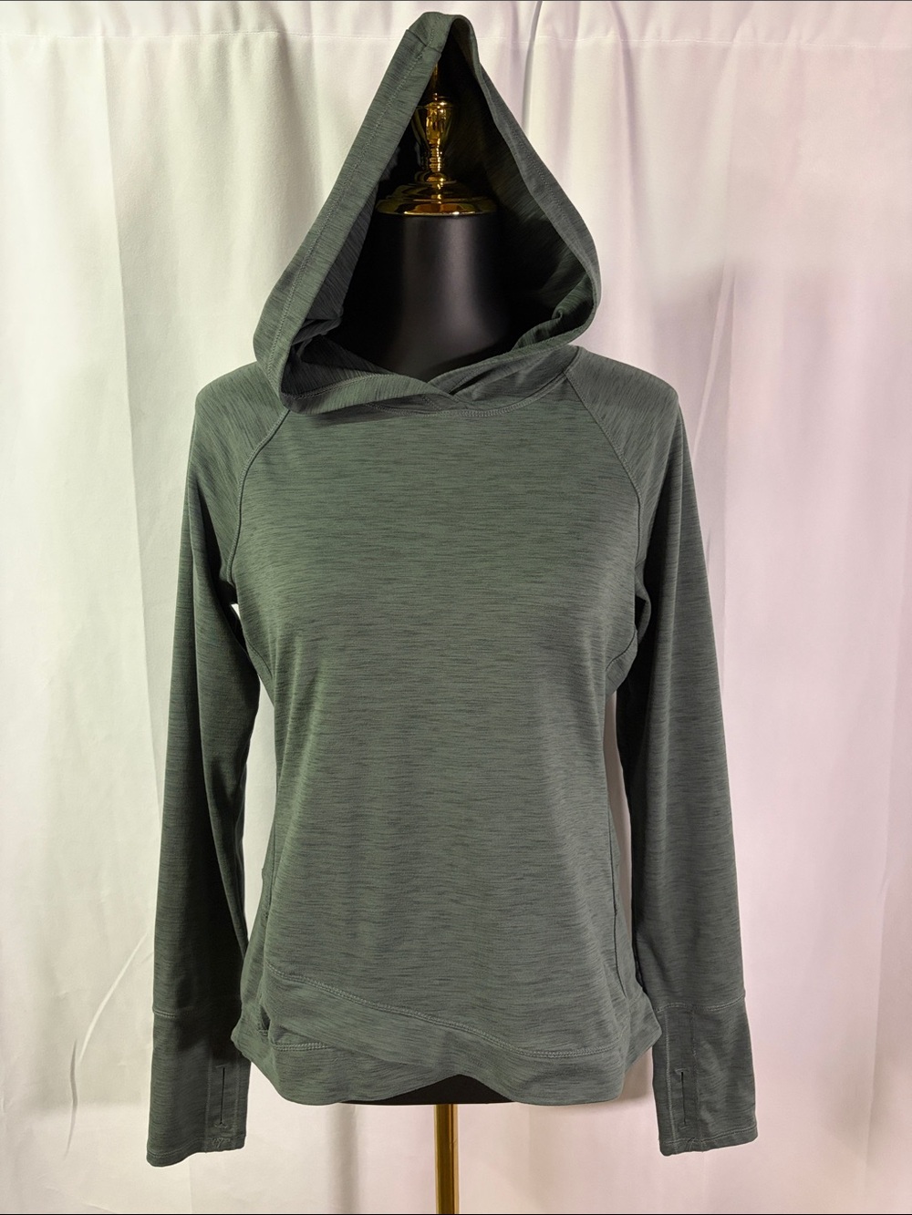 Apana Sage Green Space Dyed Crossover Long Sleeve Pullover Active Hoodie